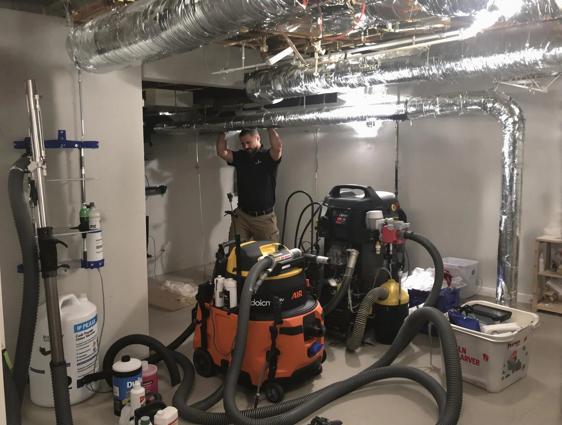 Cedar Hills Air Duct Cleaning specialist performing professional mold removal from air ducts using safety equipment in Cedar Hills