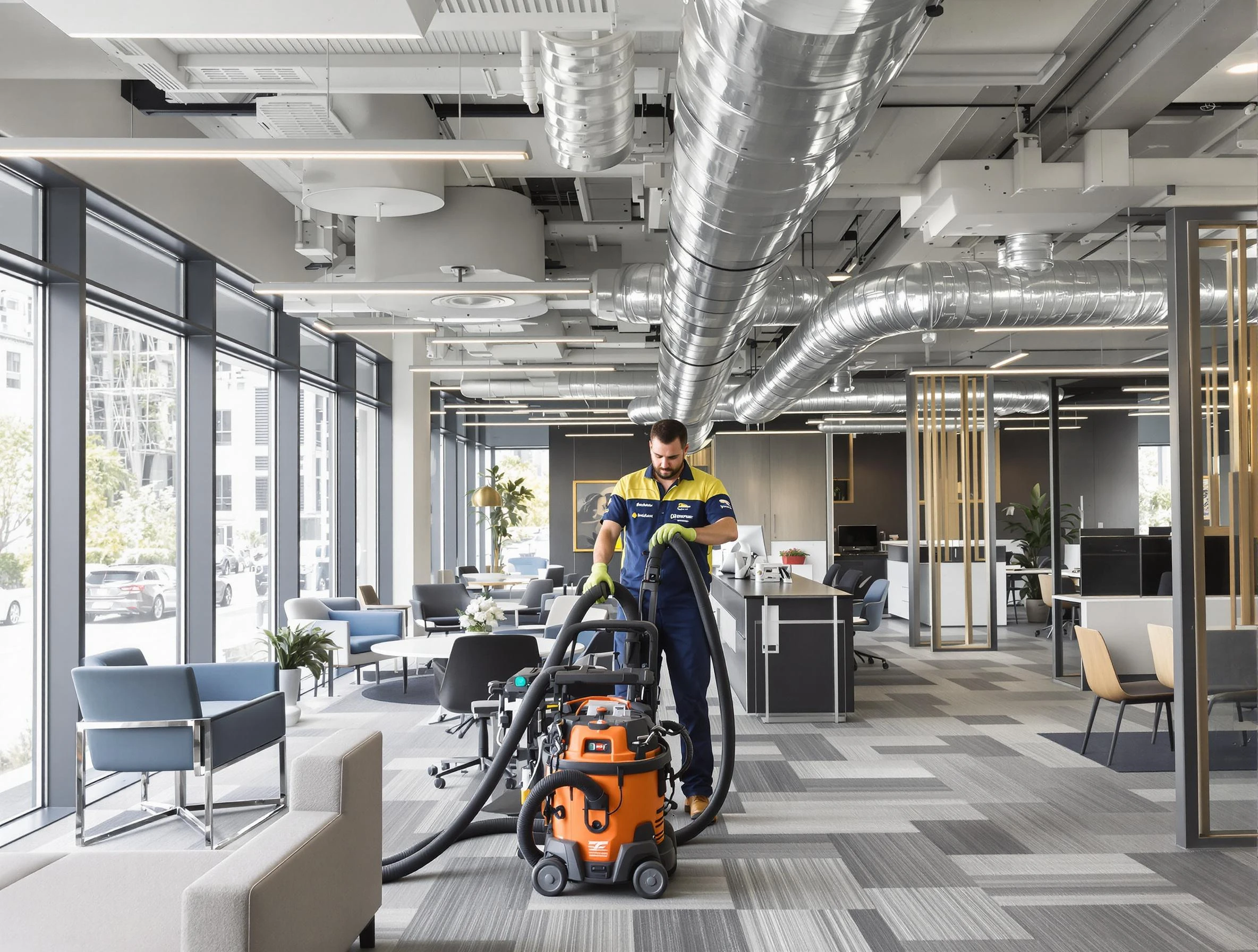 Cedar Hills Air Duct Cleaning team performing thorough commercial duct cleaning at a Cedar Hills business center